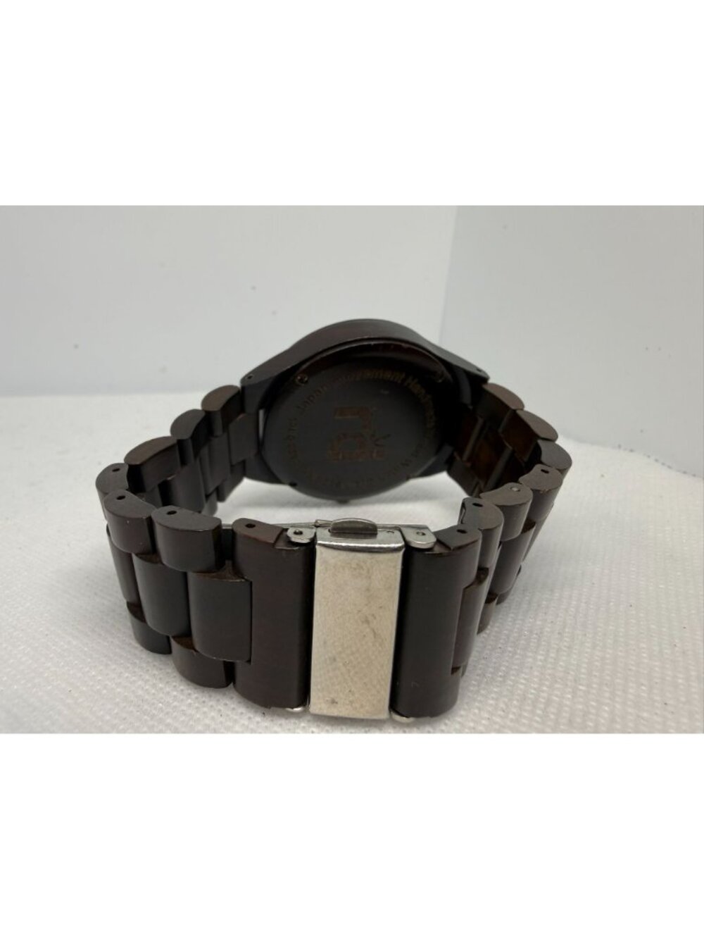 Men's 44mm Dark Sandalwood Wooden Watch Japanese Quartz Minimalist Baton Dial - Picture 9 of 11